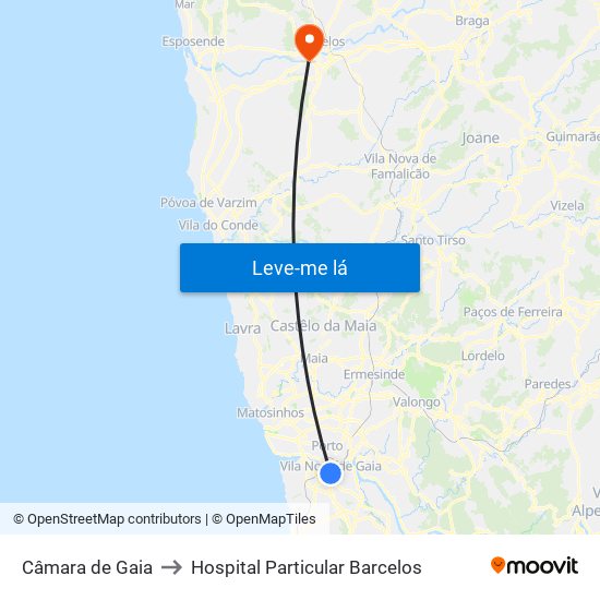 Câmara de Gaia to Hospital Particular Barcelos map