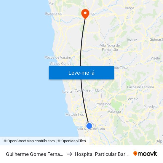 Guilherme Gomes Fernandes to Hospital Particular Barcelos map