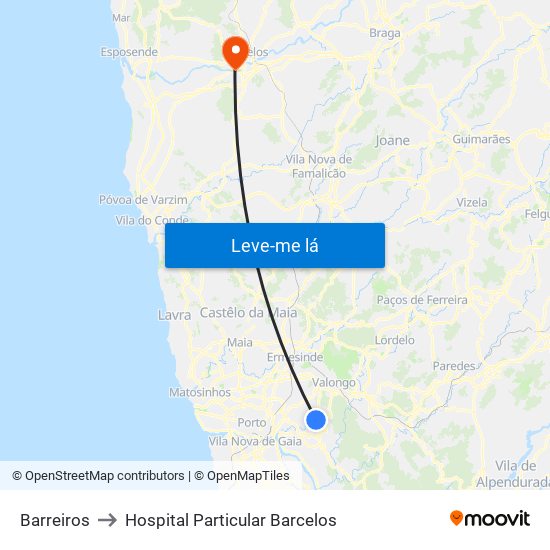 Barreiros to Hospital Particular Barcelos map