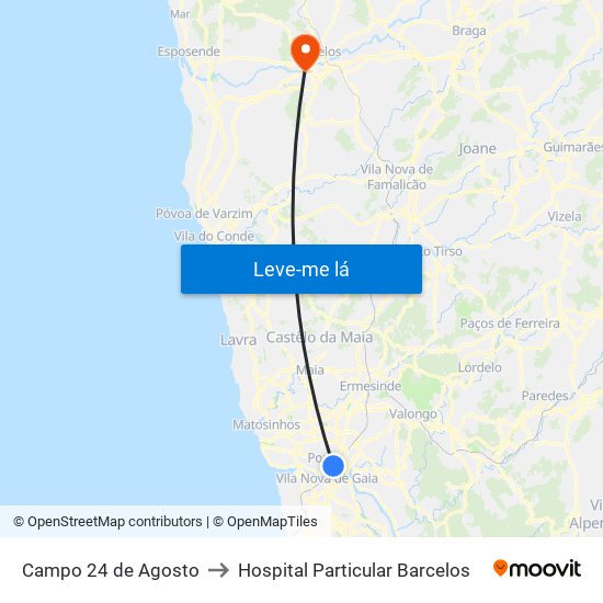 Campo 24 de Agosto to Hospital Particular Barcelos map