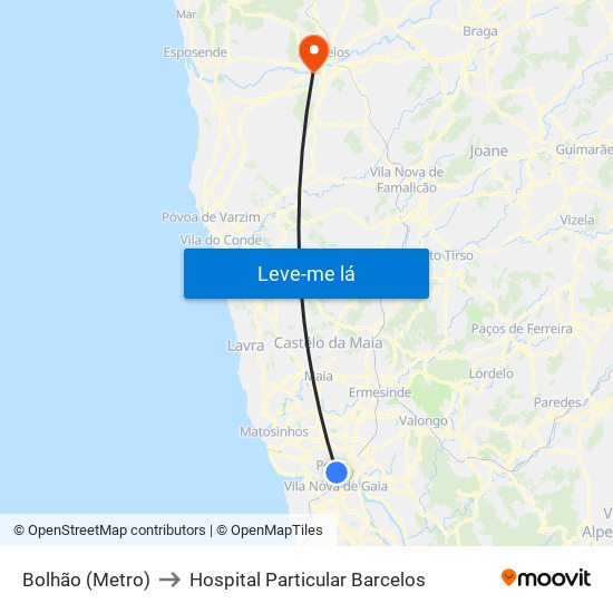 Bolhão (Metro) to Hospital Particular Barcelos map
