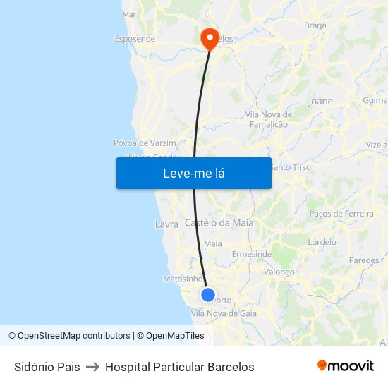 Sidónio Pais to Hospital Particular Barcelos map