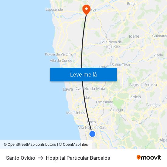 Santo Ovídio to Hospital Particular Barcelos map