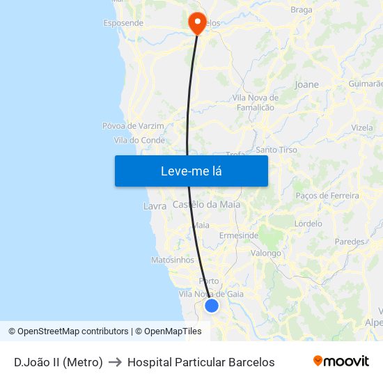 D.João II (Metro) to Hospital Particular Barcelos map