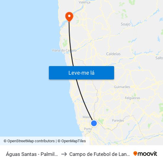 Águas Santas - Palmilheira to Campo de Futebol de Lanhelas map