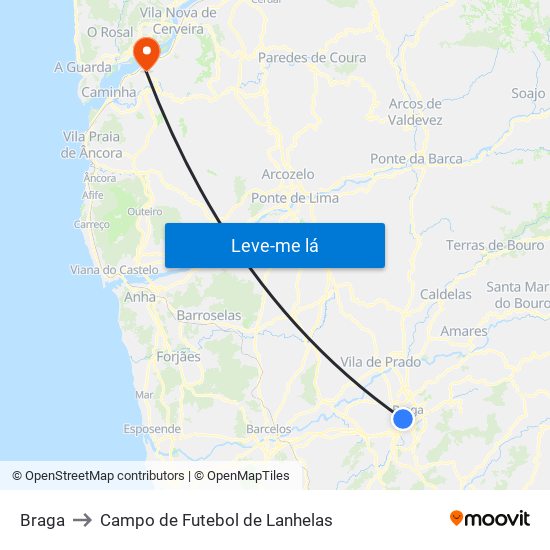 Braga to Campo de Futebol de Lanhelas map