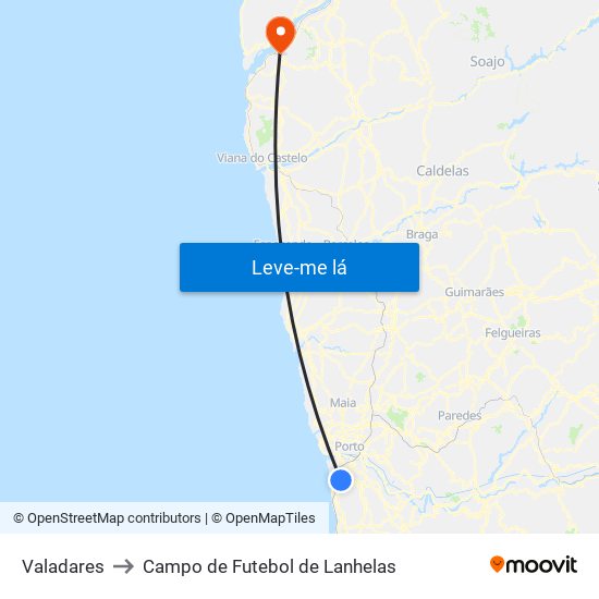 Valadares to Campo de Futebol de Lanhelas map