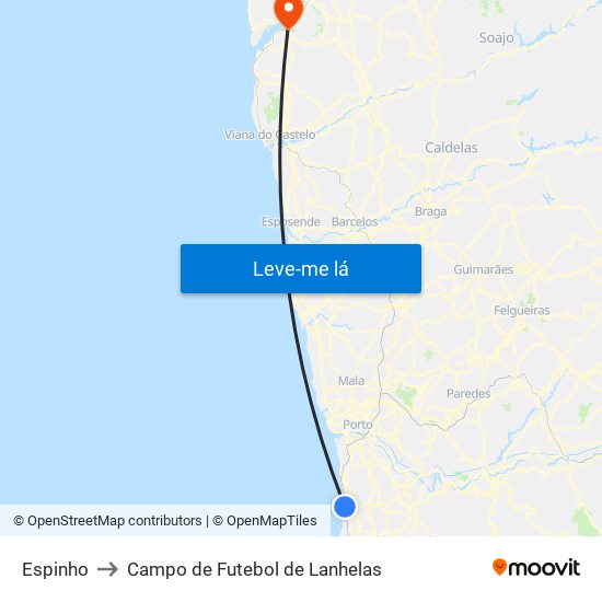 Espinho to Campo de Futebol de Lanhelas map