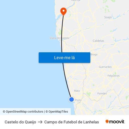 Castelo do Queijo to Campo de Futebol de Lanhelas map