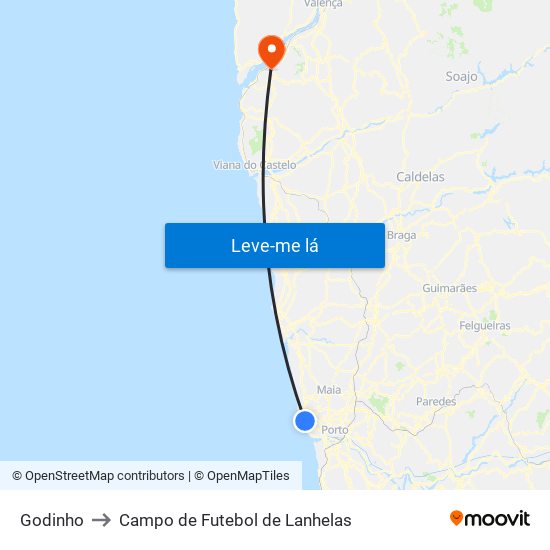 Godinho to Campo de Futebol de Lanhelas map