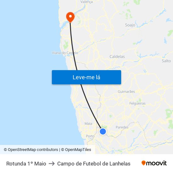 Rotunda 1º Maio to Campo de Futebol de Lanhelas map
