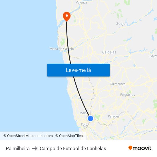 Palmilheira to Campo de Futebol de Lanhelas map