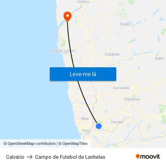 Calvário to Campo de Futebol de Lanhelas map