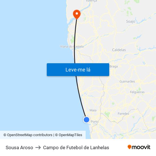 Sousa Aroso to Campo de Futebol de Lanhelas map