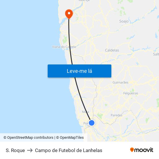 S. Roque to Campo de Futebol de Lanhelas map