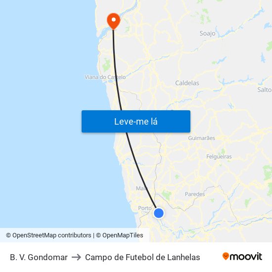 B. V. Gondomar to Campo de Futebol de Lanhelas map