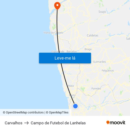 Carvalhos to Campo de Futebol de Lanhelas map