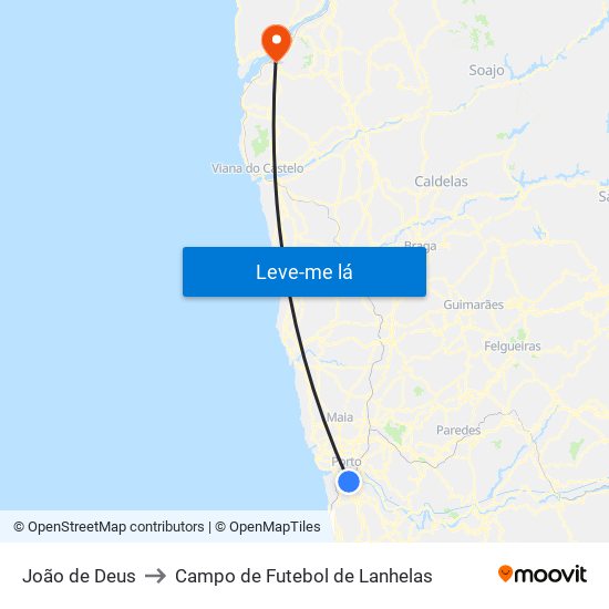 João de Deus to Campo de Futebol de Lanhelas map