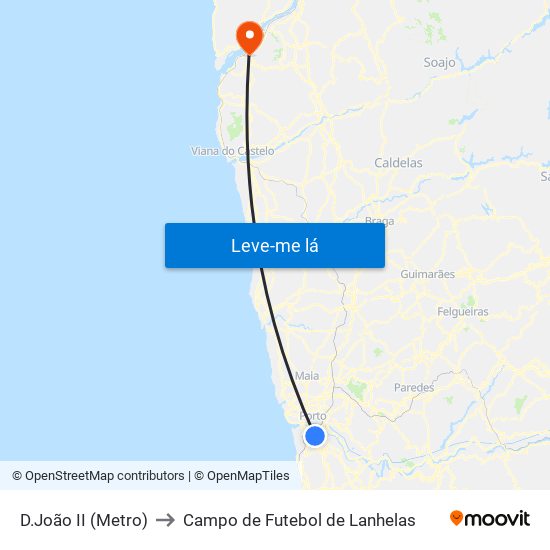 D.João II (Metro) to Campo de Futebol de Lanhelas map