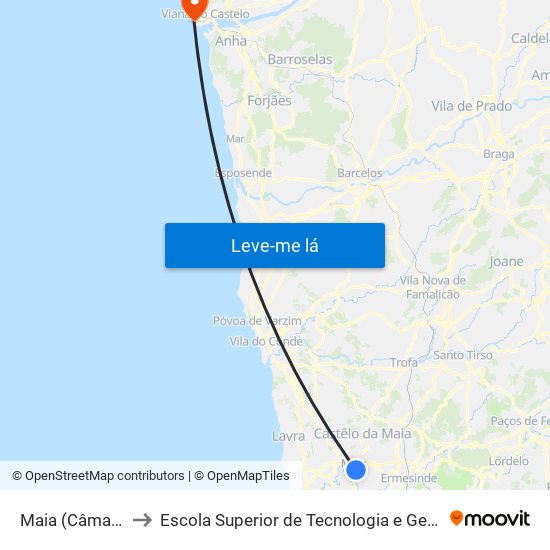 Maia (Câmara) to Escola Superior de Tecnologia e Gestão map