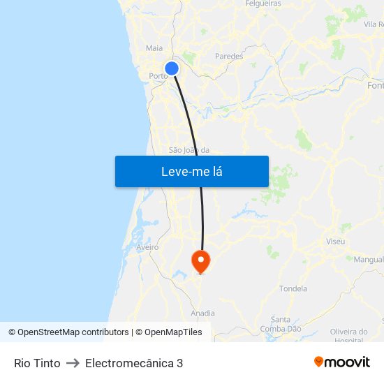 Rio Tinto to Electromecânica 3 map