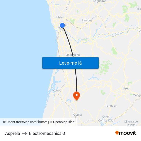 Asprela to Electromecânica 3 map