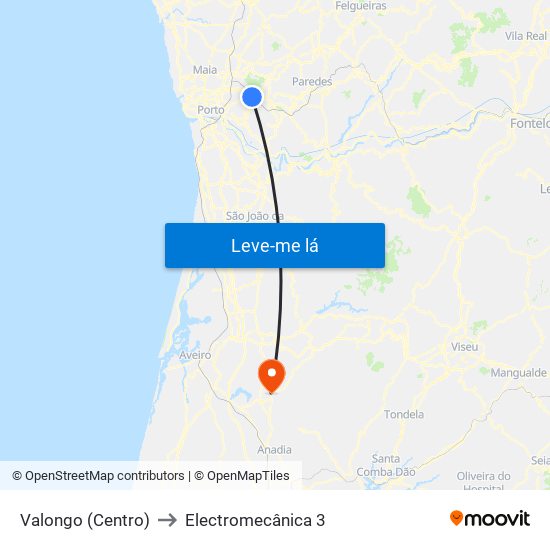 Valongo (Centro) to Electromecânica 3 map