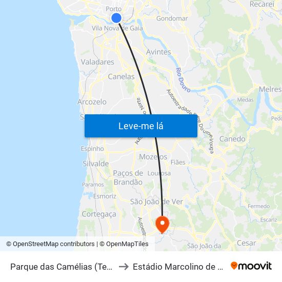 Parque das Camélias (Terminal) to Estádio Marcolino de Castro map