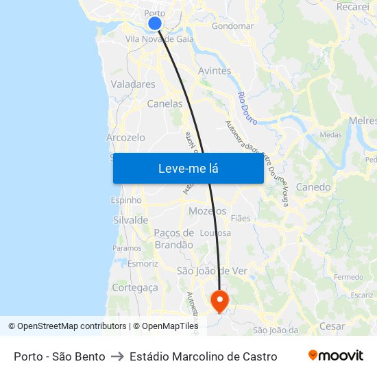 Porto - São Bento to Estádio Marcolino de Castro map