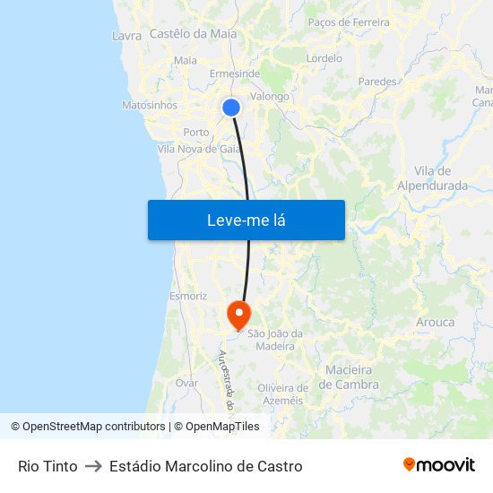 Rio Tinto to Estádio Marcolino de Castro map