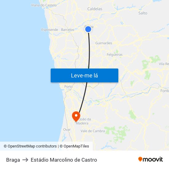 Braga to Estádio Marcolino de Castro map