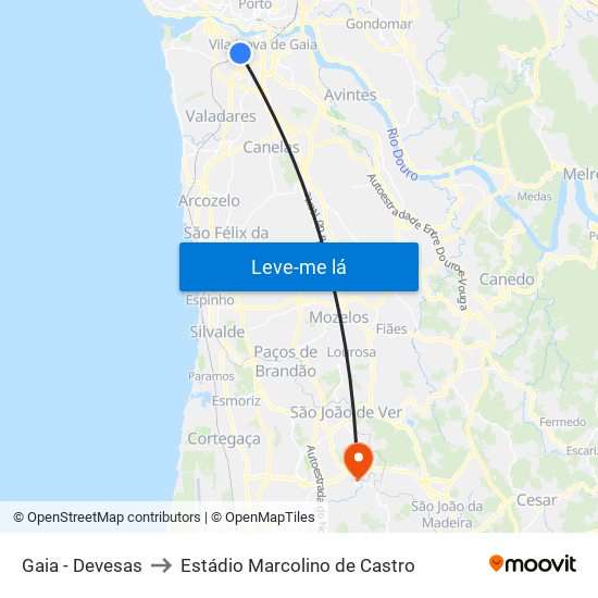 Gaia - Devesas to Estádio Marcolino de Castro map