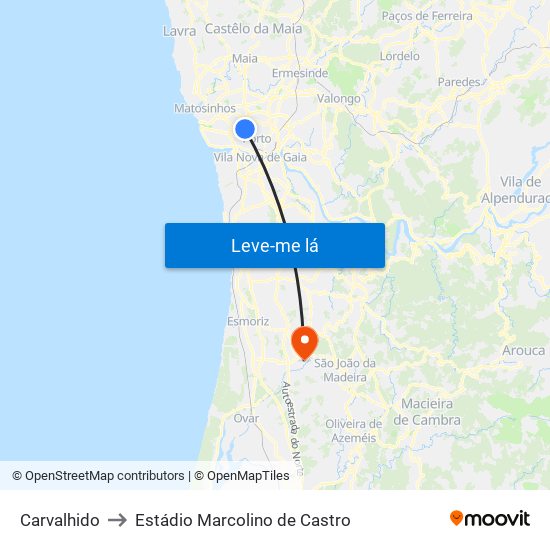 Carvalhido to Estádio Marcolino de Castro map