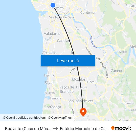 Boavista (Casa da Música) to Estádio Marcolino de Castro map