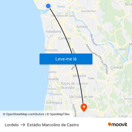 Lordelo to Estádio Marcolino de Castro map