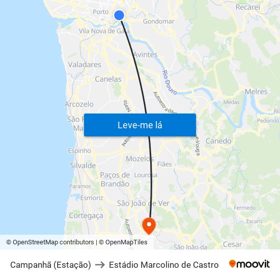 Campanhã (Estação) to Estádio Marcolino de Castro map