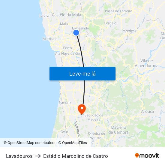 Lavadouros to Estádio Marcolino de Castro map