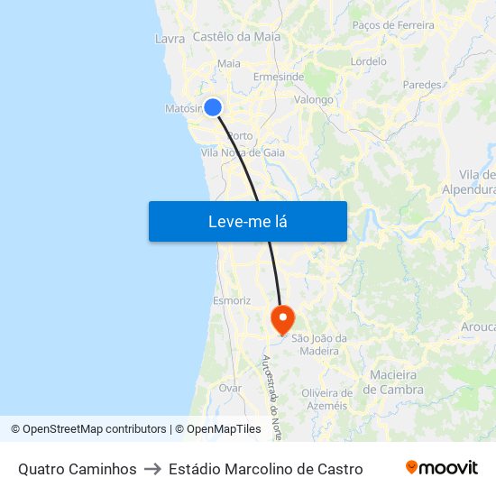 Quatro Caminhos to Estádio Marcolino de Castro map