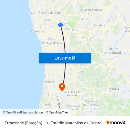 Ermesinde (Estação) to Estádio Marcolino de Castro map