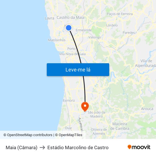 Maia (Câmara) to Estádio Marcolino de Castro map