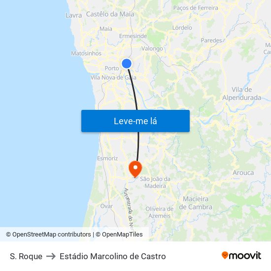 S. Roque to Estádio Marcolino de Castro map