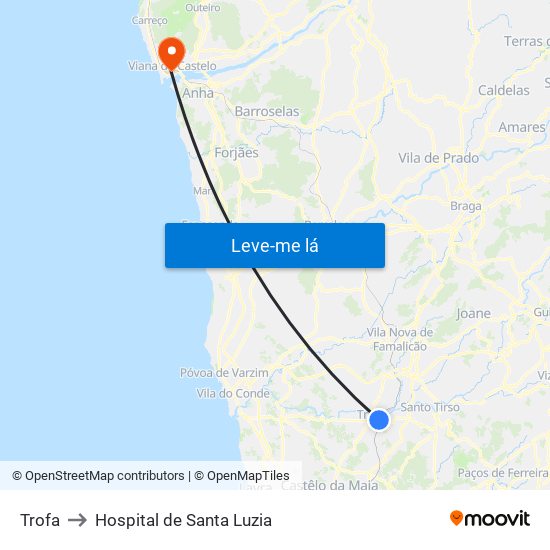 Trofa to Hospital de Santa Luzia map