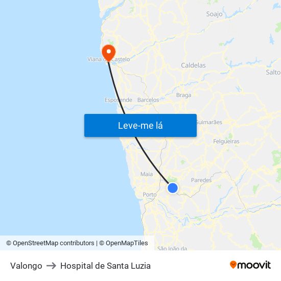 Valongo to Hospital de Santa Luzia map