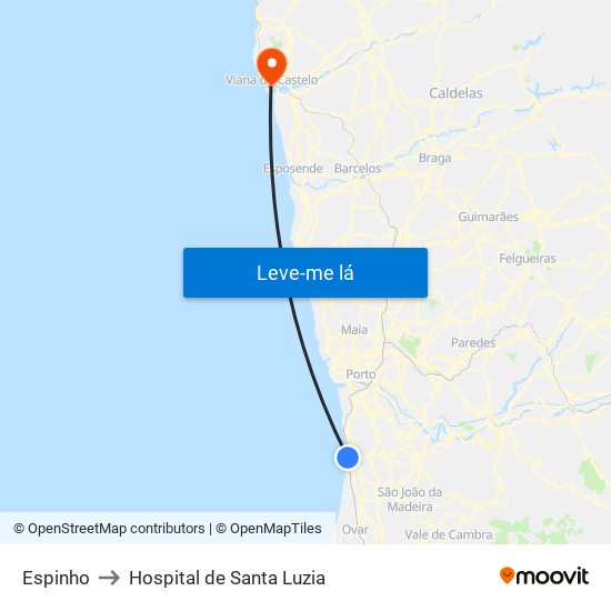 Espinho to Hospital de Santa Luzia map