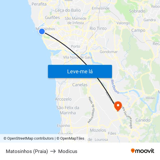 Matosinhos (Praia) to Modicus map