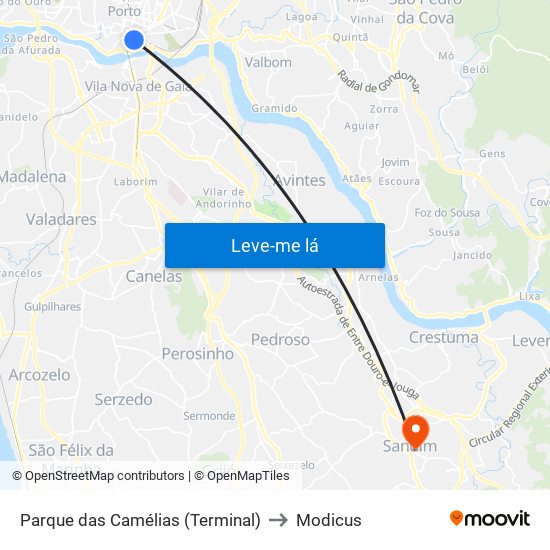 Parque das Camélias (Terminal) to Modicus map