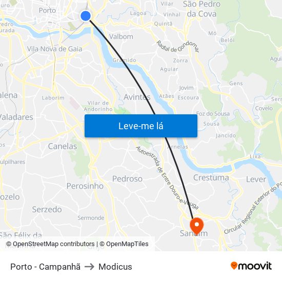 Porto - Campanhã to Modicus map