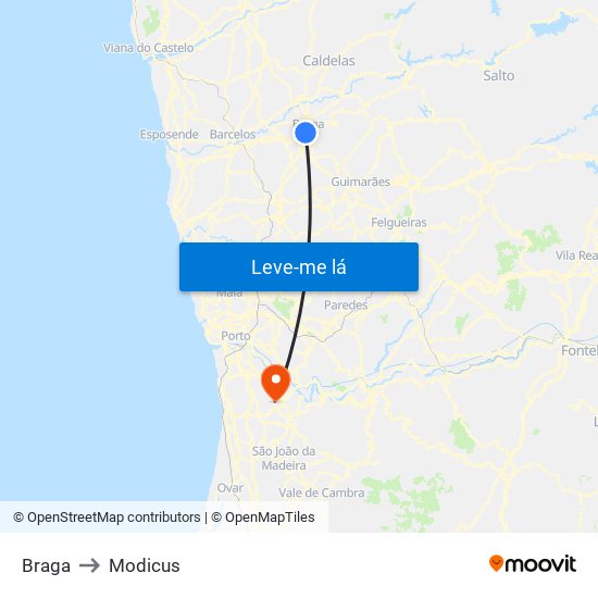 Braga to Modicus map