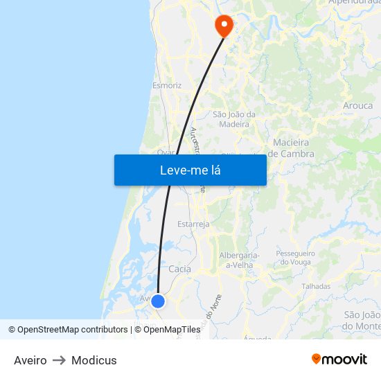 Aveiro to Modicus map
