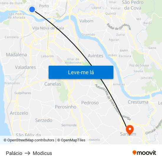 Palácio to Modicus map